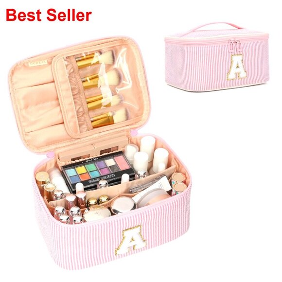 Handbags - Personalized Monogram Makeup Bag with Brush Holder Travel Cosmetic Organizer